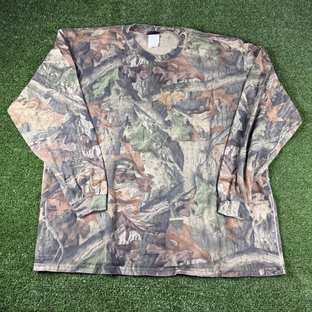 Liberty Advantage Timber Camo Long Sleeve Pocket T-Shirt Mens Brown Green 2XL